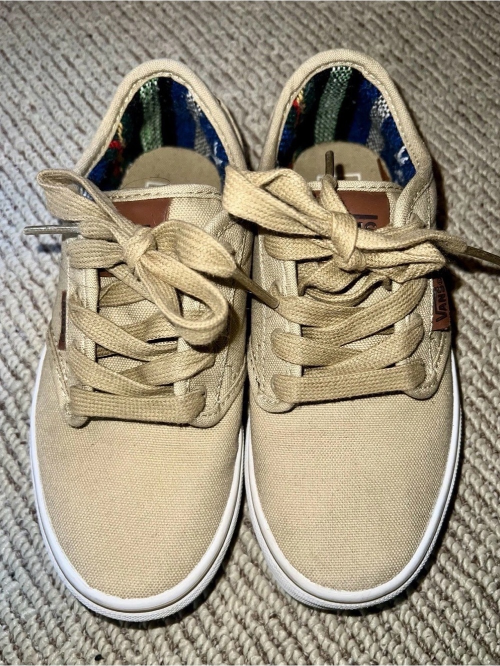 VANS Off The Wall Canvas Brown Youth Size 1 Lace Up Shoes Sneakers Boys Kids.